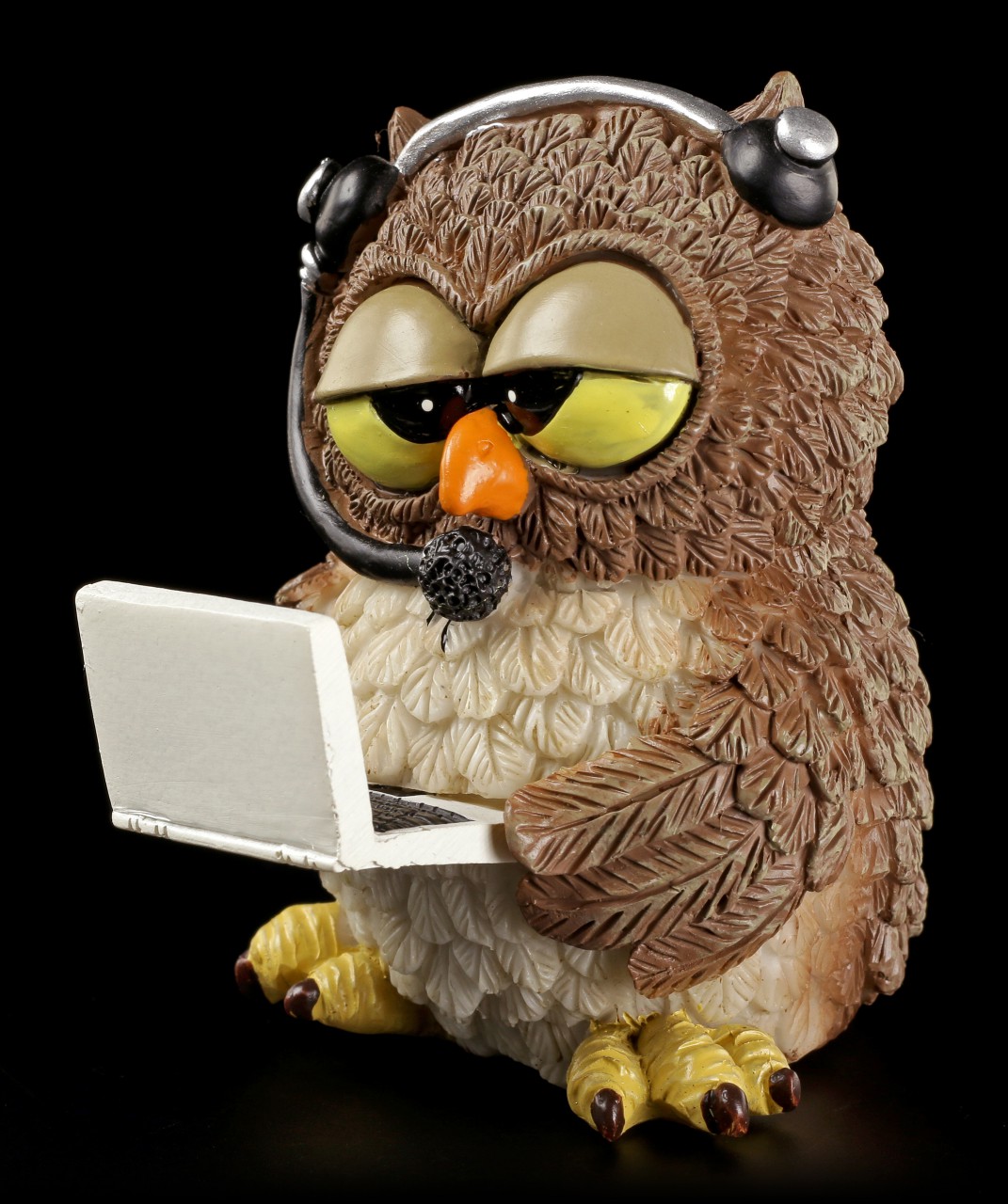 Funny Owl Figurine - "Skype" with Laptop