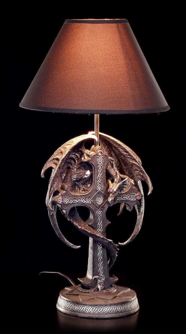 Drachen Tischlampe mit Kreuz - schwarz