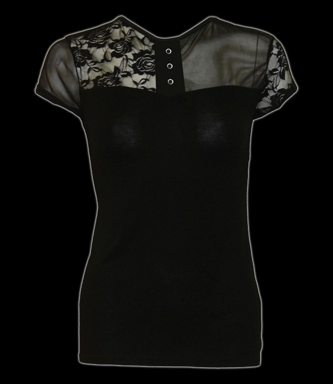 Gothic Elegance - Contrasting Lace and Mesh Panel Top