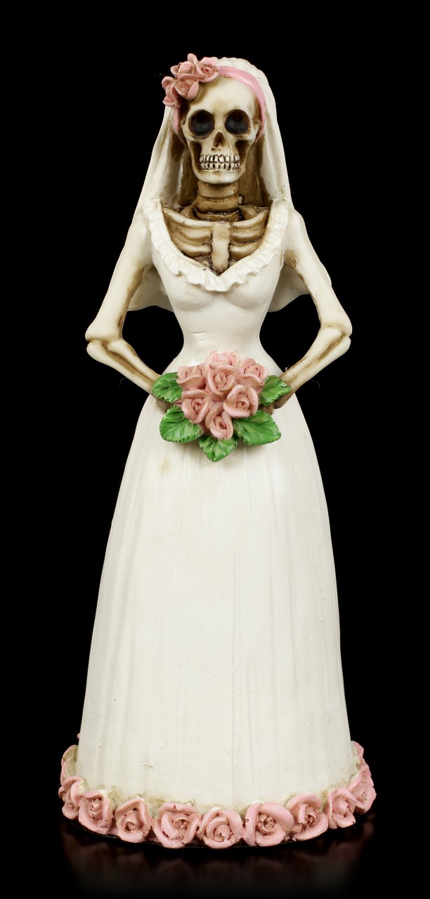 Skeleton Figurine - Bride with pink Roses