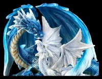 Drachen Figur - Mutter mit Jungem weiß-blau