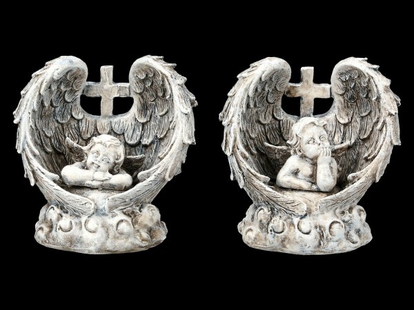 Kleine Grabengel Figuren mit Kreuz - 2er Set