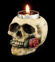 Teelichthalter - Totenkopf mit Rose