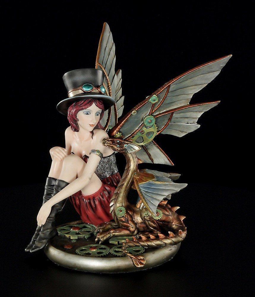 Steampunk Elfen Figur - Alice mit Zylinder und Drache