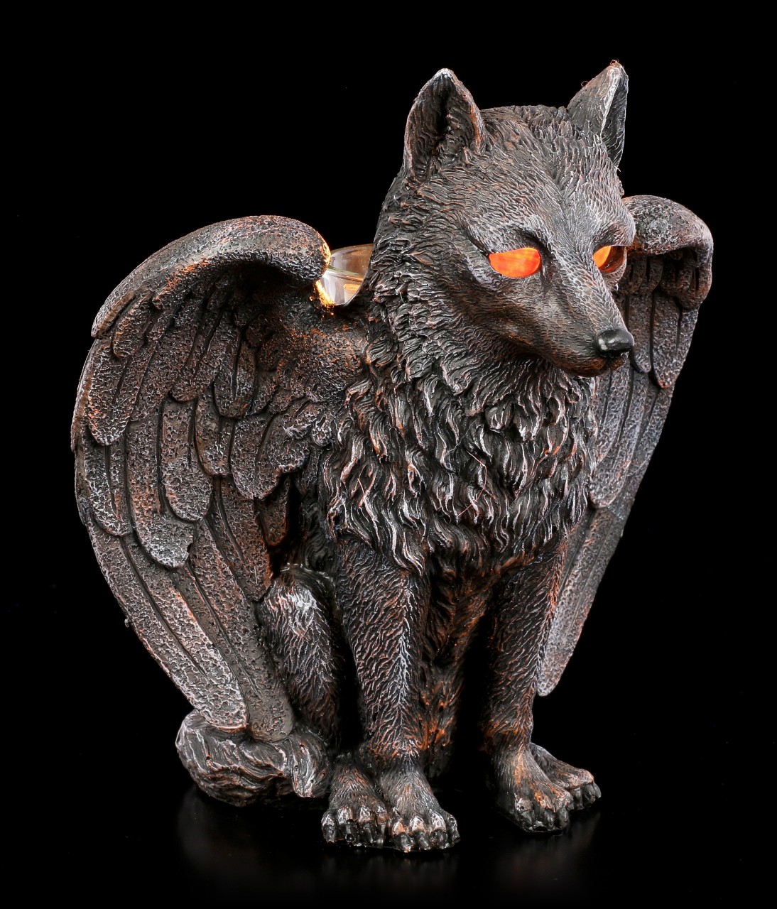 Teelichthalter - Fantasy Wolf mit Flügeln