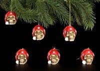 Christmas Tree Decorations - Skulls with Santa Hat - Set of 6