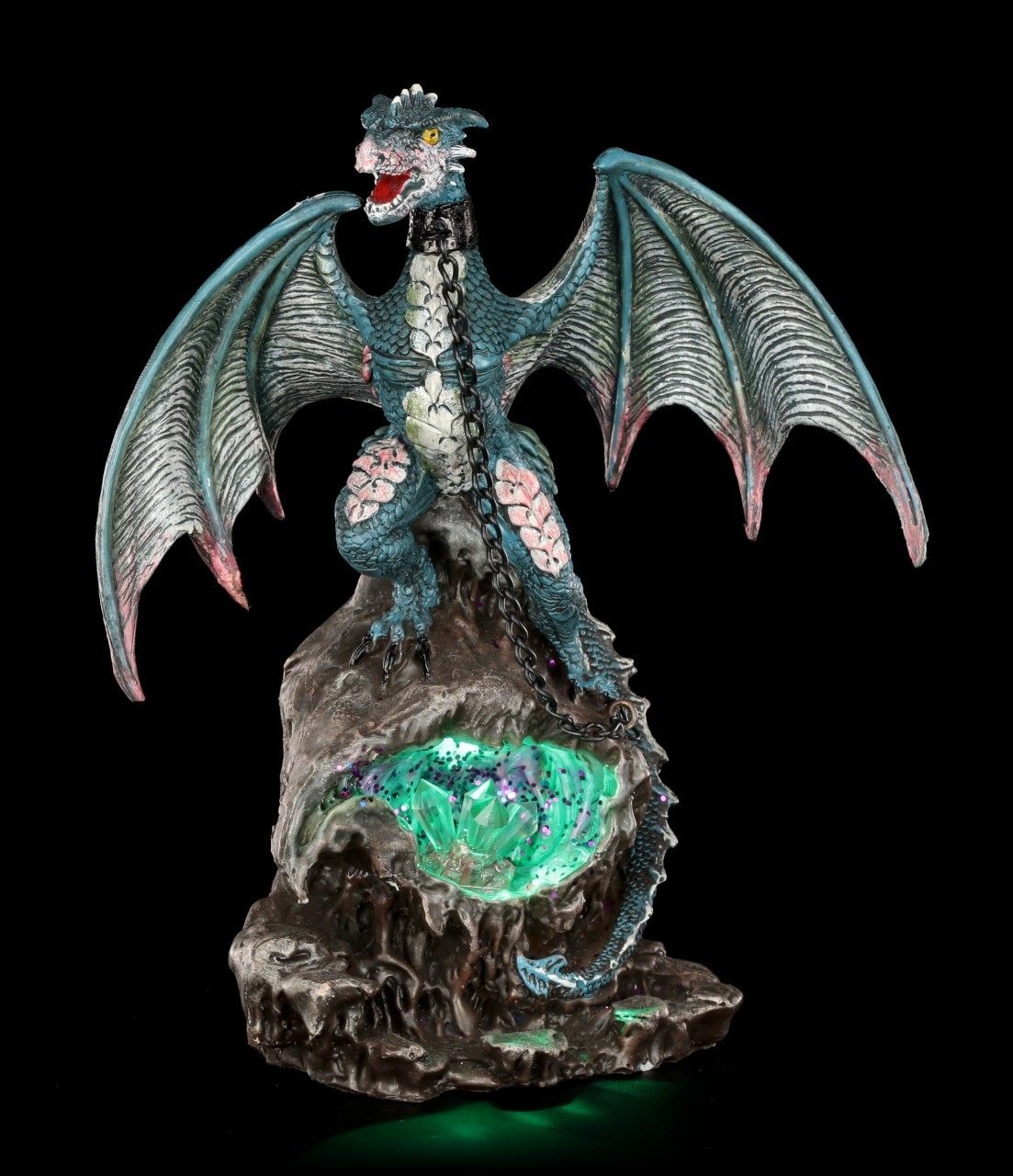 Drachen Figur LED - Azurine angekettet auf Felsen