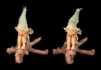 Pixie Goblin Figurine with Dragon on Tree - Set of 2
