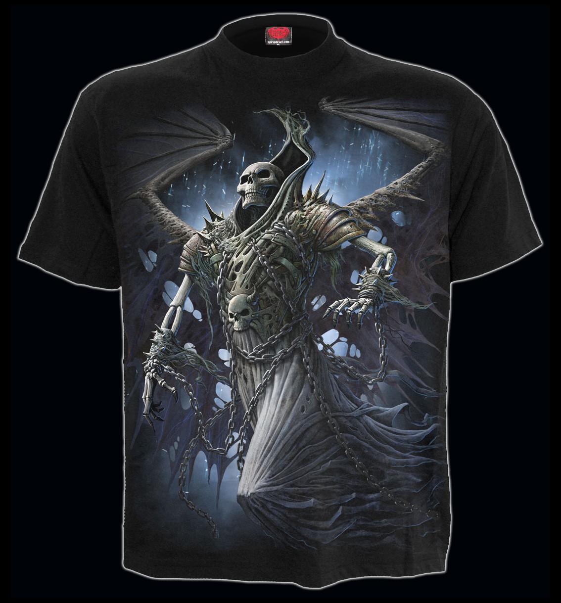 Spiral Gothic Reaper T-Shirt - Winged Skeleton