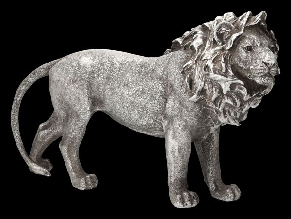Lion Figurine Standing - Antique Silver
