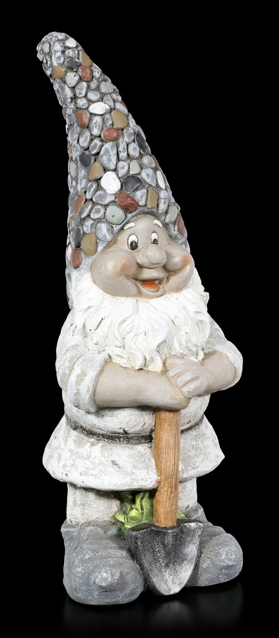 Garden Gnome Figurine with Shovel in Stone Look