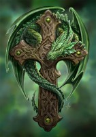 Dragon Greeting Card with Cross - Woodland Guardian