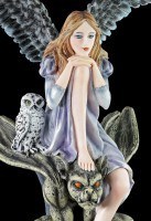 Teelichthalter - Dark Angel Figur mit Eule auf Gargoyle