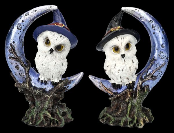 Owls Figurines on Crescent Moon Set of 2