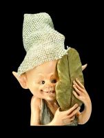 Pixie Goblin Figurine hiding behind Leaf