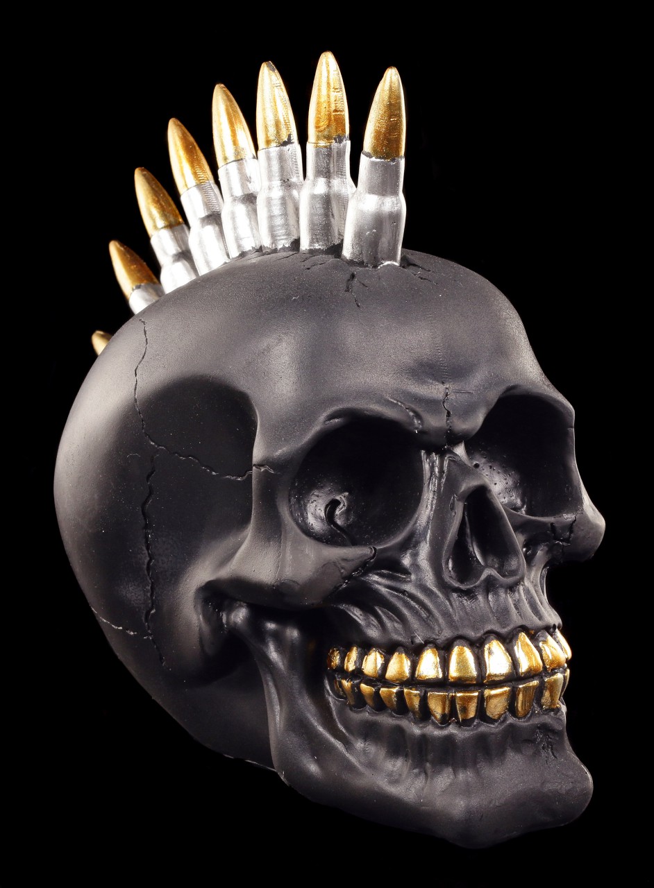 Skull with Bullet Mohawk - Black Bullet