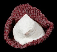 Cat Figurine asleep wrapped in red Cap