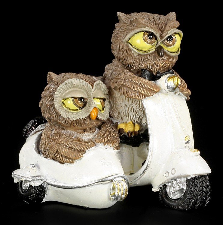 Owl Lovers on white Scooter - Funny Figurine