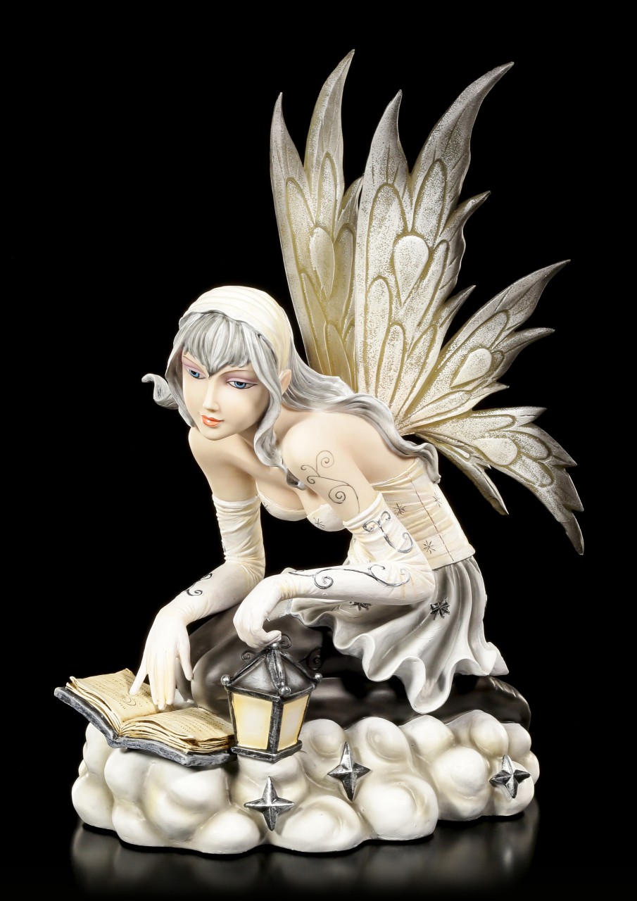 Elfen Figur - Aniya mit Laterne über Zauberbuch