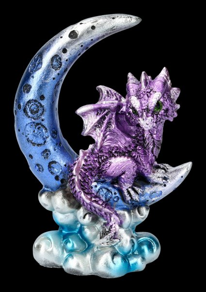 Dragon on Moon Figurine - Crescent Creature - purple