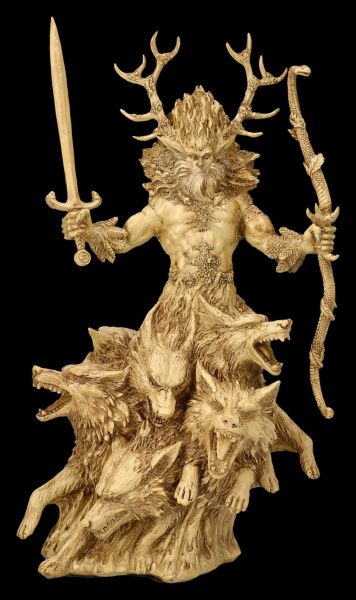 Cernunnos Figur beige - Keltischer Gott mit Wölfen