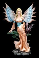 Lata auf Mond mit Drache Elfen Figur Fantasy Fee Engel Drachenbaby Statue 