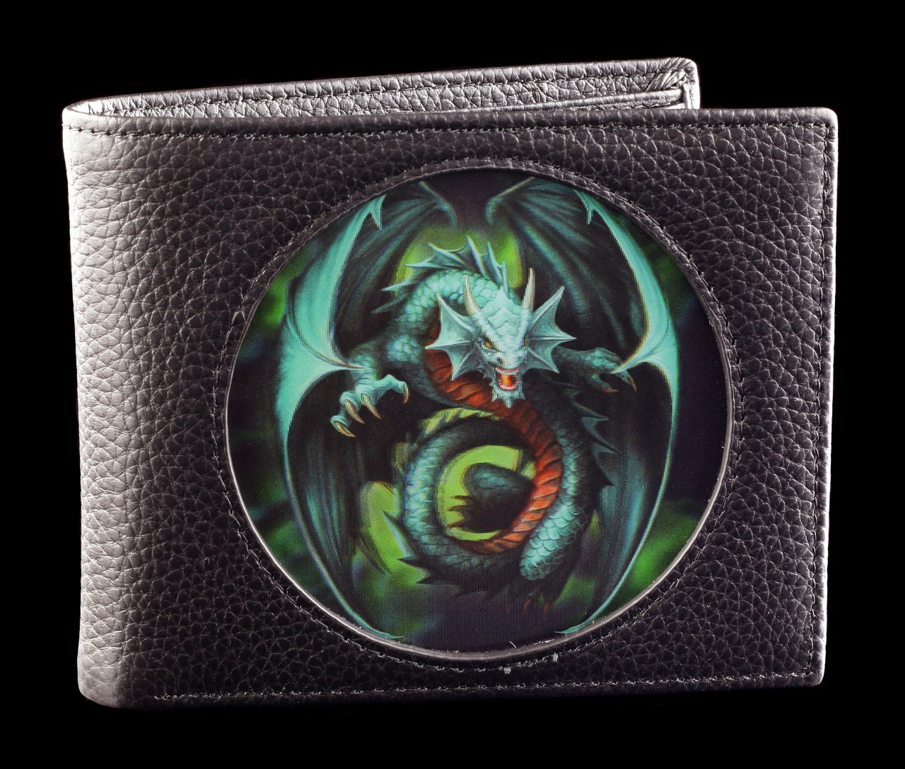3D Wallet Black - Jade Emerald Dragon by Anne Stokes