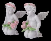 Angel Figurines Set of 2 - Cherubs with Roses
