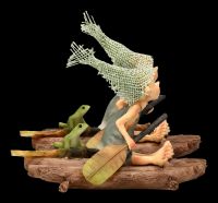 Pixie Goblin Figurine with Frog on Raft - Set of 2