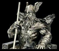 Odin Figur - Göttervater auf Thron mit Wölfen
