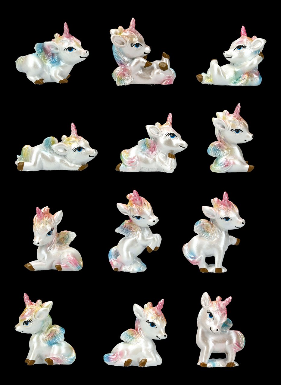 Unicorn Figurines with Rainbow Forelock - Set of 12