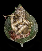 Baby Krishna Figurine on Peepal Leaf - bronzed