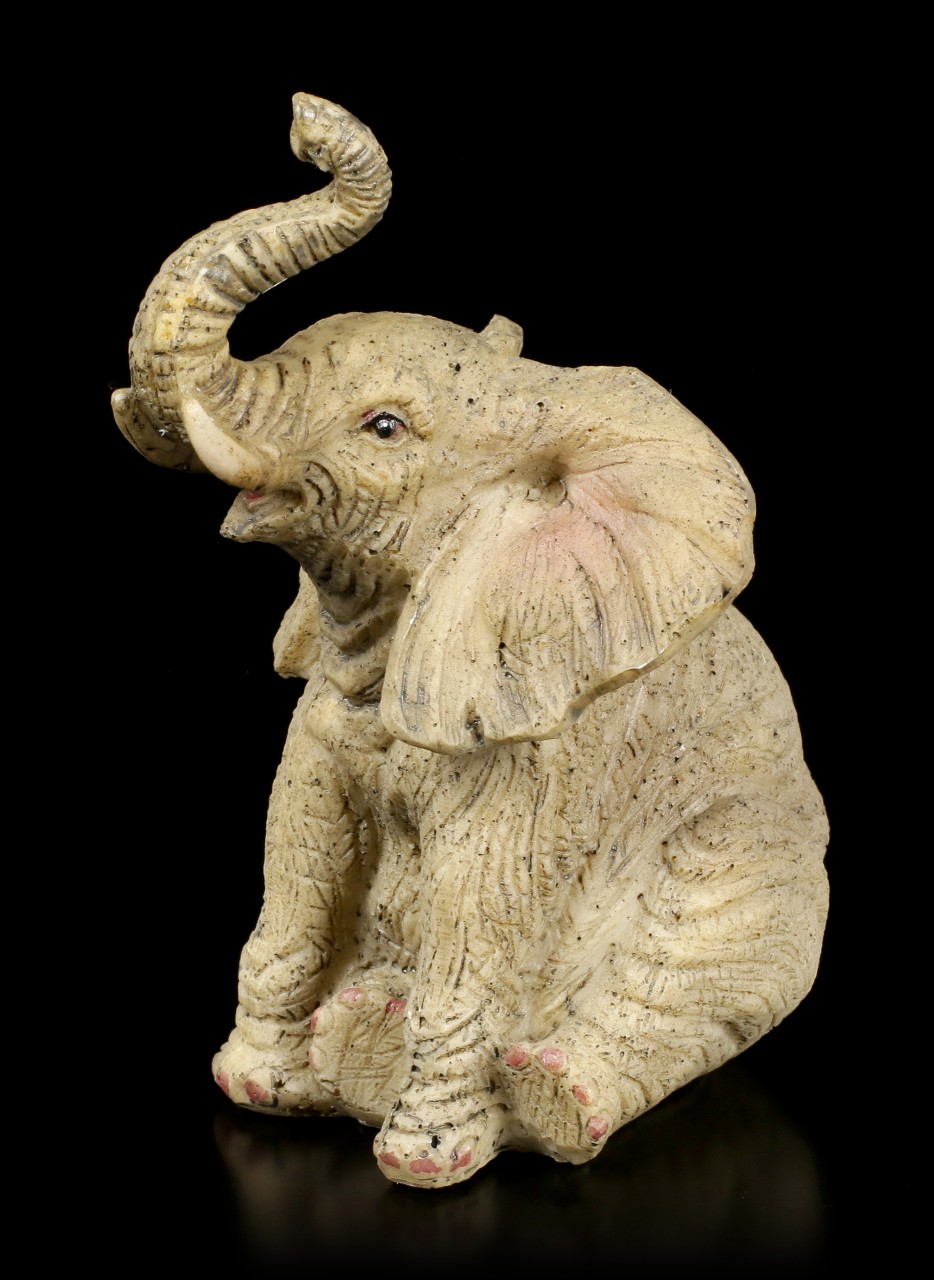 Elephant Figurine - Sitting Young with raised Trunk