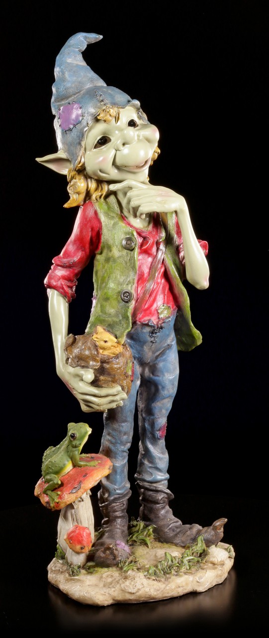 Large Pixie Figurine with Frog on Mushroom