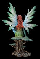 Fairy Figurine Green on World Tree with Blue Dragon