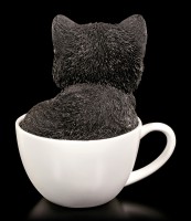 Katzen Figur - Schwarz-weißes Kätzchen in Tasse