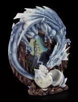 Deko Teller - Drachen Mutter mit Baby - blau