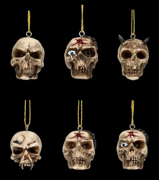 Skull Christmas Tree Decorations - Set of 6