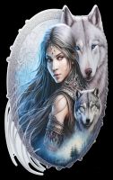 Blechschild - Mystische Schönheit mit Wölfen