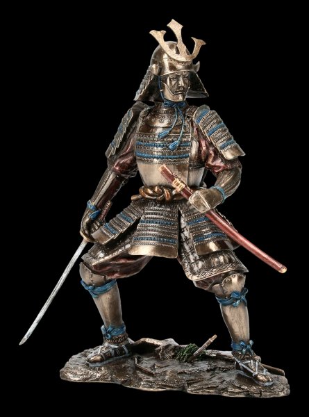 Samurai Kämpfer Krieger 31 cm Poly Figur sitzend China Asien Statue 