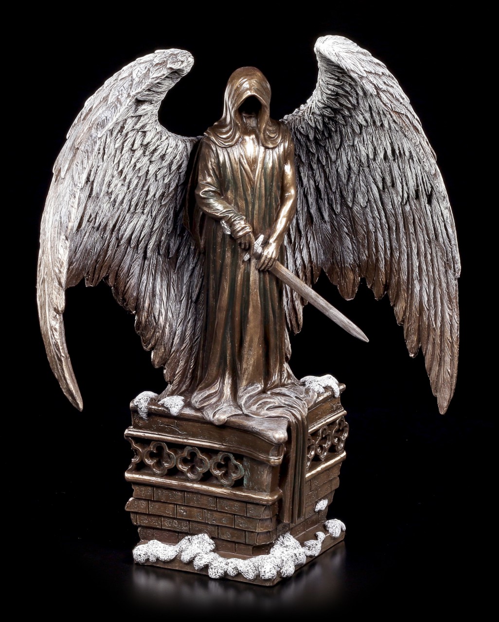 Schutzengel Figur mit Schwert - bronziert