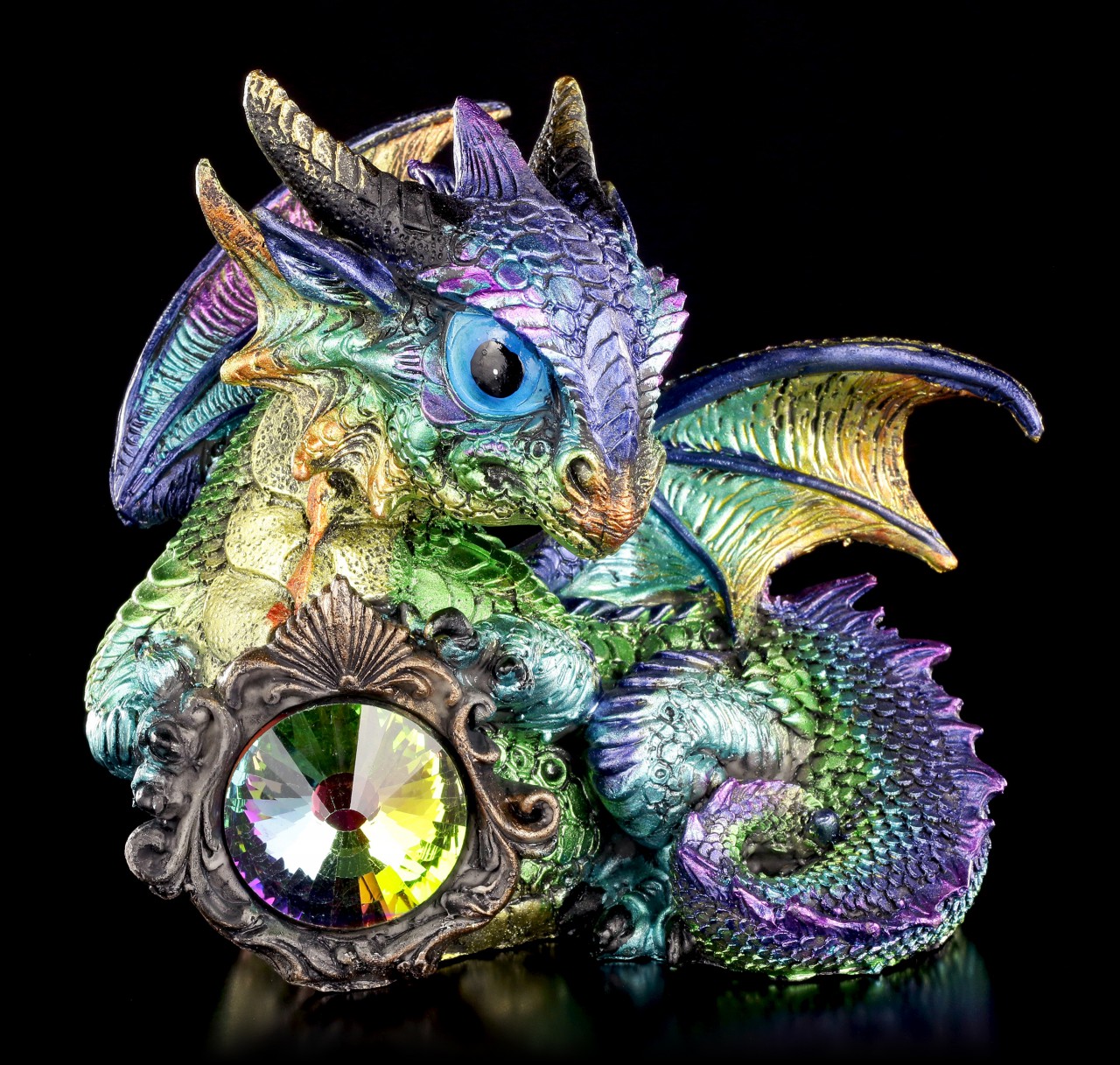 Drachen Figur blau - Azuron mit Kristall