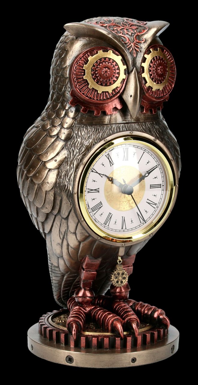 Steampunk Figurine - Owl with Clock