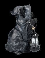 Cat Figurine in Reaper Outfit with LED Lantern