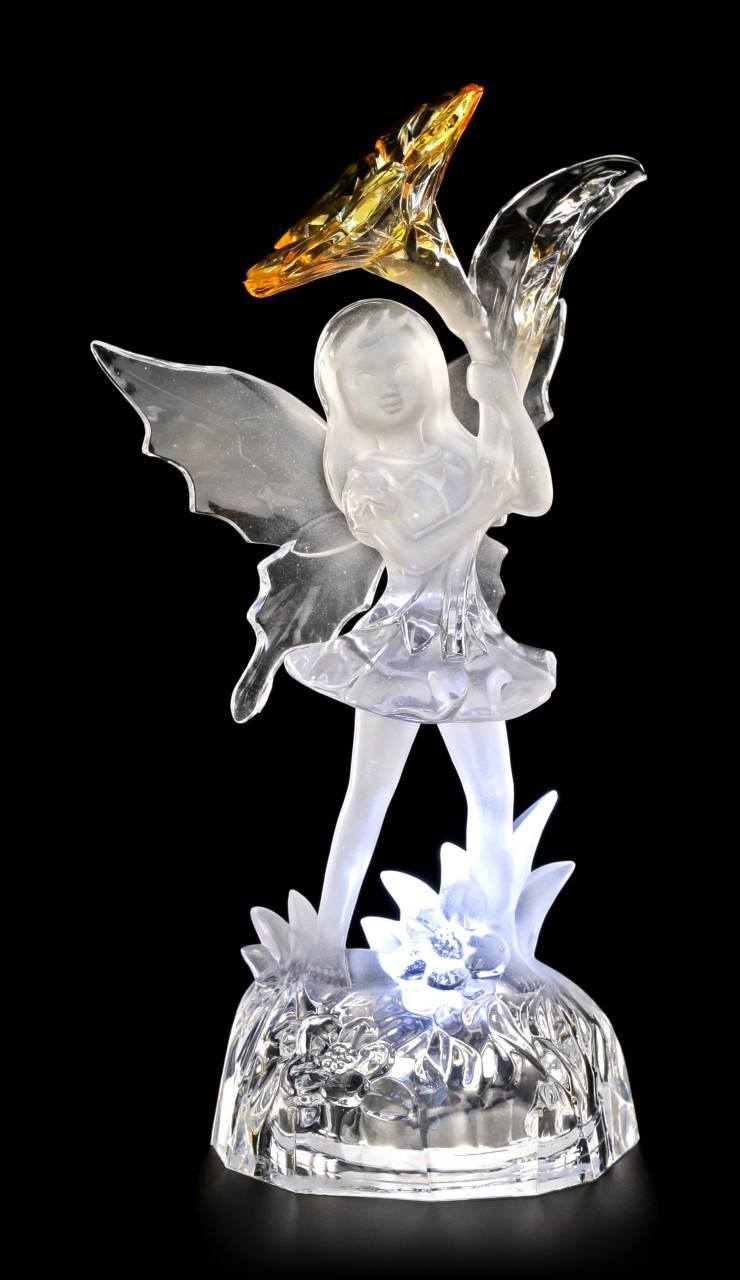 Acrylic Glass Fairy Figurine LED - Evelina with yellow Blossom