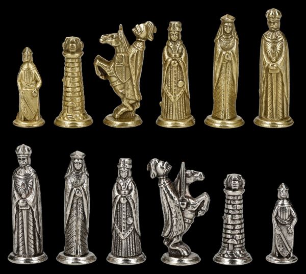 Mittelalter Schachfiguren aus Metall - klein