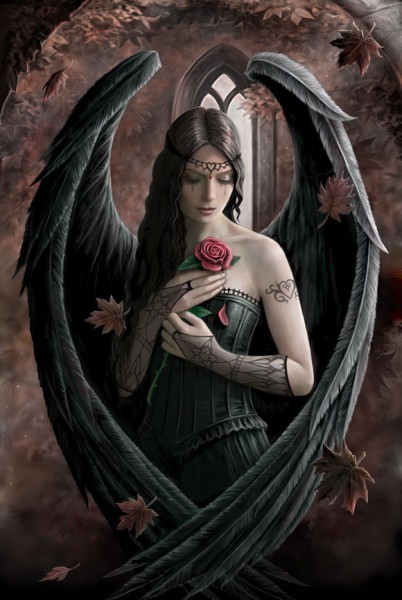 Fantasy Grußkarte Gothic Engel - Angel Rose