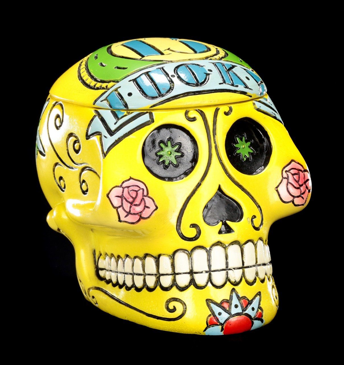 Totenkopf Schatulle gelb - Lucky 13 Sugar Skull