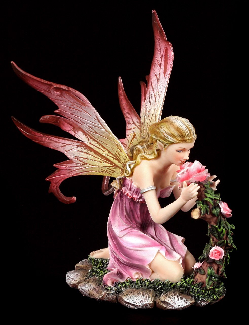 Fee Fantasy Blumen sitzen Frühlings Elfen Figur mit Schmetterling 