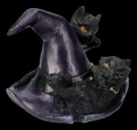 Katzenfiguren schwarz 2er Set mit Hexenhut
